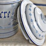 vintage french enamel canister blue and white